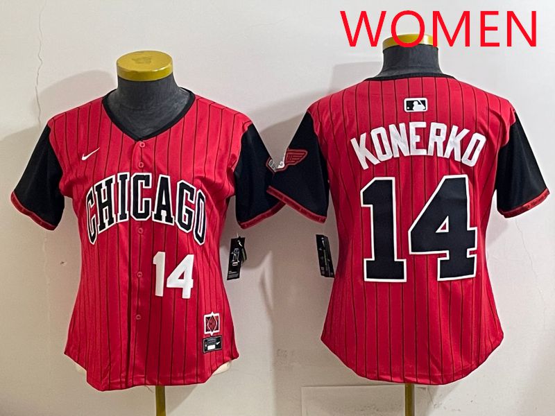 Women 2025 Chicago White Sox #14 Konerko Red Stripe Joint Name Nike MLB Jersey style 2